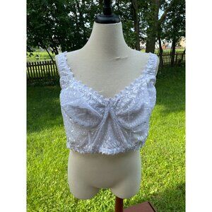 Vintage-Inspired Amoureuse Lace White Longline Bra 46D Nylon & Spandex